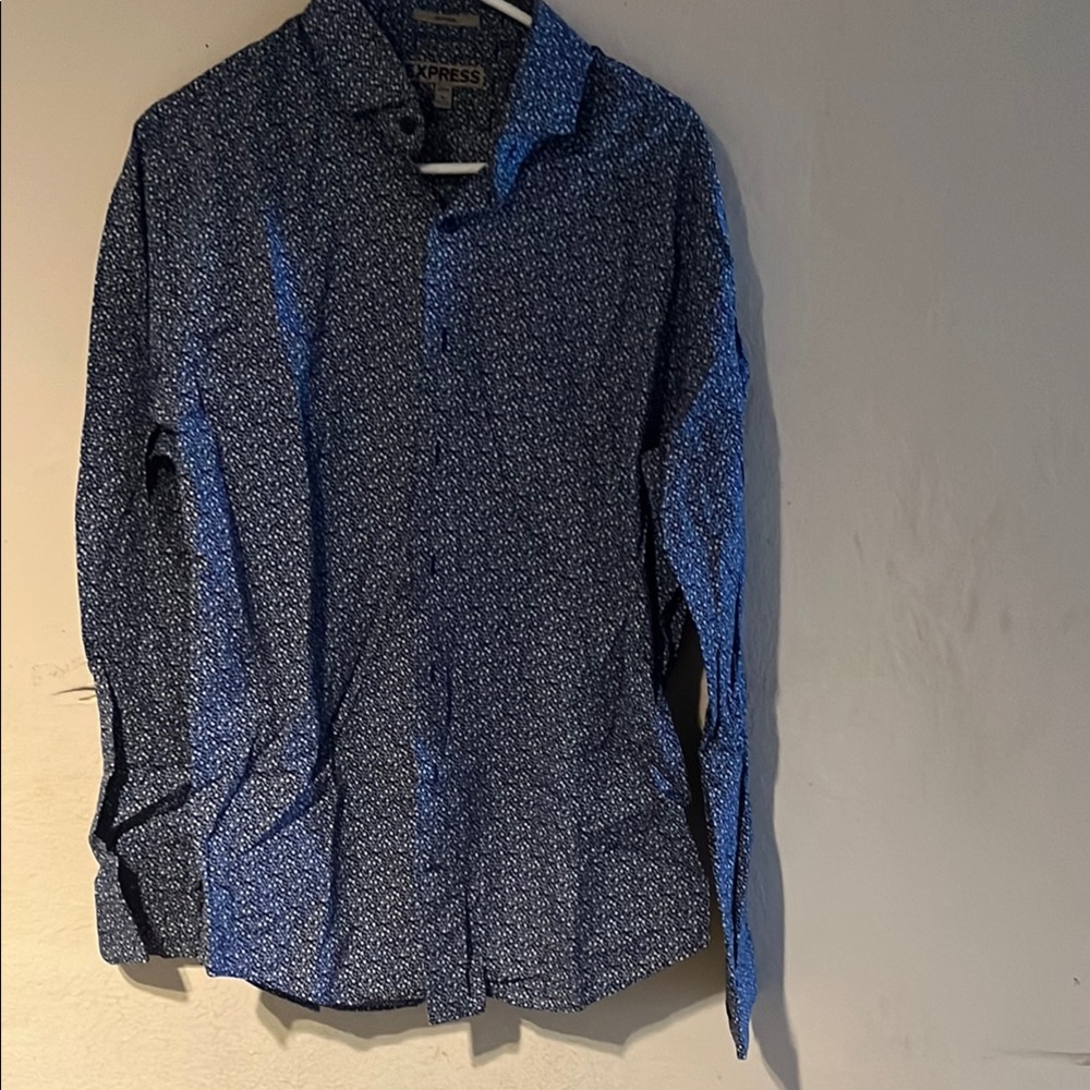 Express Blue Casual Button Down Shirt